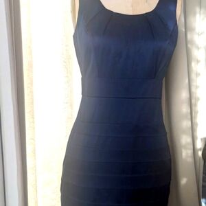 Navy Blue Dress Pleated Sleeveless Formal